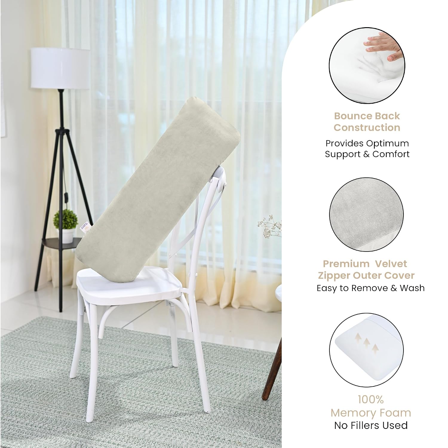 Memory Foam Half Body Pillow, For Sleeping & Hugging, Pregnancy, Cream - 30 X 10 X 5 Inches | Long Cuddle Pillow Suitable For Side Sleepers & Back Support | Velvet Cover, Multipurpose Use