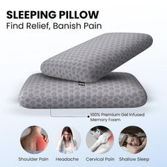 Ventilated Cooling Gel Memory Foam Pillow, Orthopedic Pillow - 22x15x5 Inch | Grey, King Size, For Sleeping & Neck Pain Relief With Premium Removable Zipper Cover | Long-Lasting - Pack Of 2