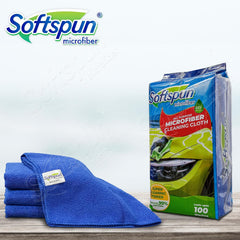 Softspun Microfiber Cloth Towel 350 Gsm | Multi-Purpose Super Soft Absorbent Cleaning Towels For Home, Kitchen, Car, Cleans - 4 Peice (Blue)
