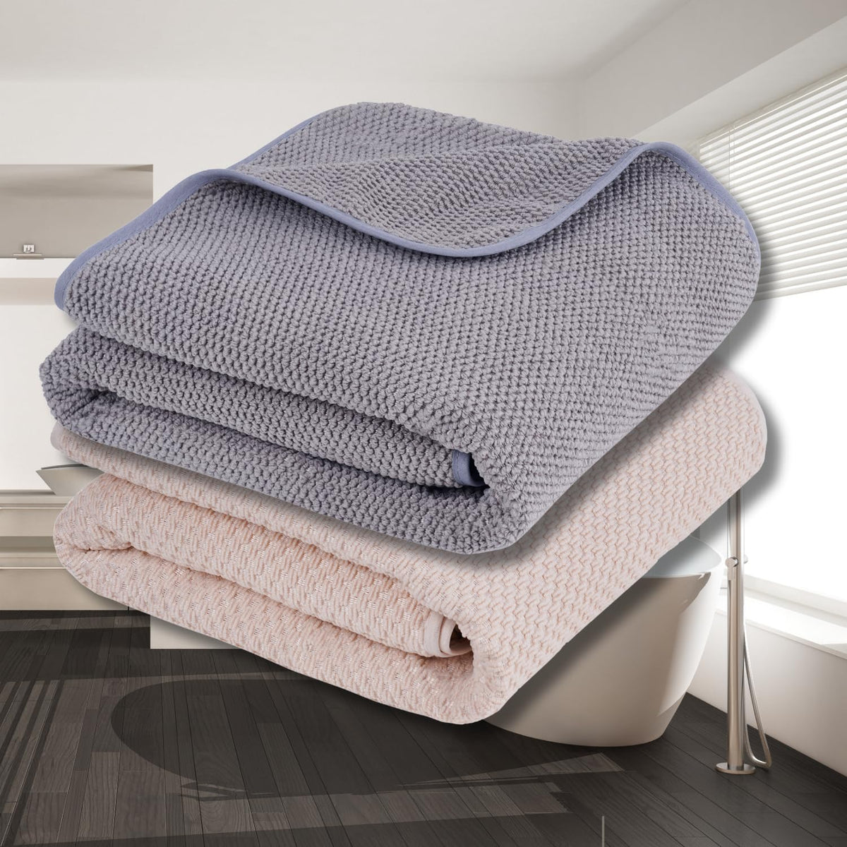 Fezora Microfiber Contler Bath Towels 700 Gsm | Large Size Bath Towel Soft & Absorbent Bath Towel For Men & Women (Grey & Cream)- Pack Of 2