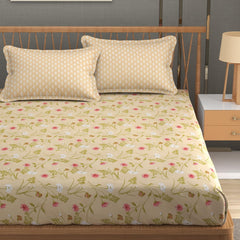 Printed King Size Bedsheet With 2 Pillow Cover - 108 X 108 Inches, Cream | Double Bed Breathable & Wrinkle Free | All-Season Comfort Bedsheet