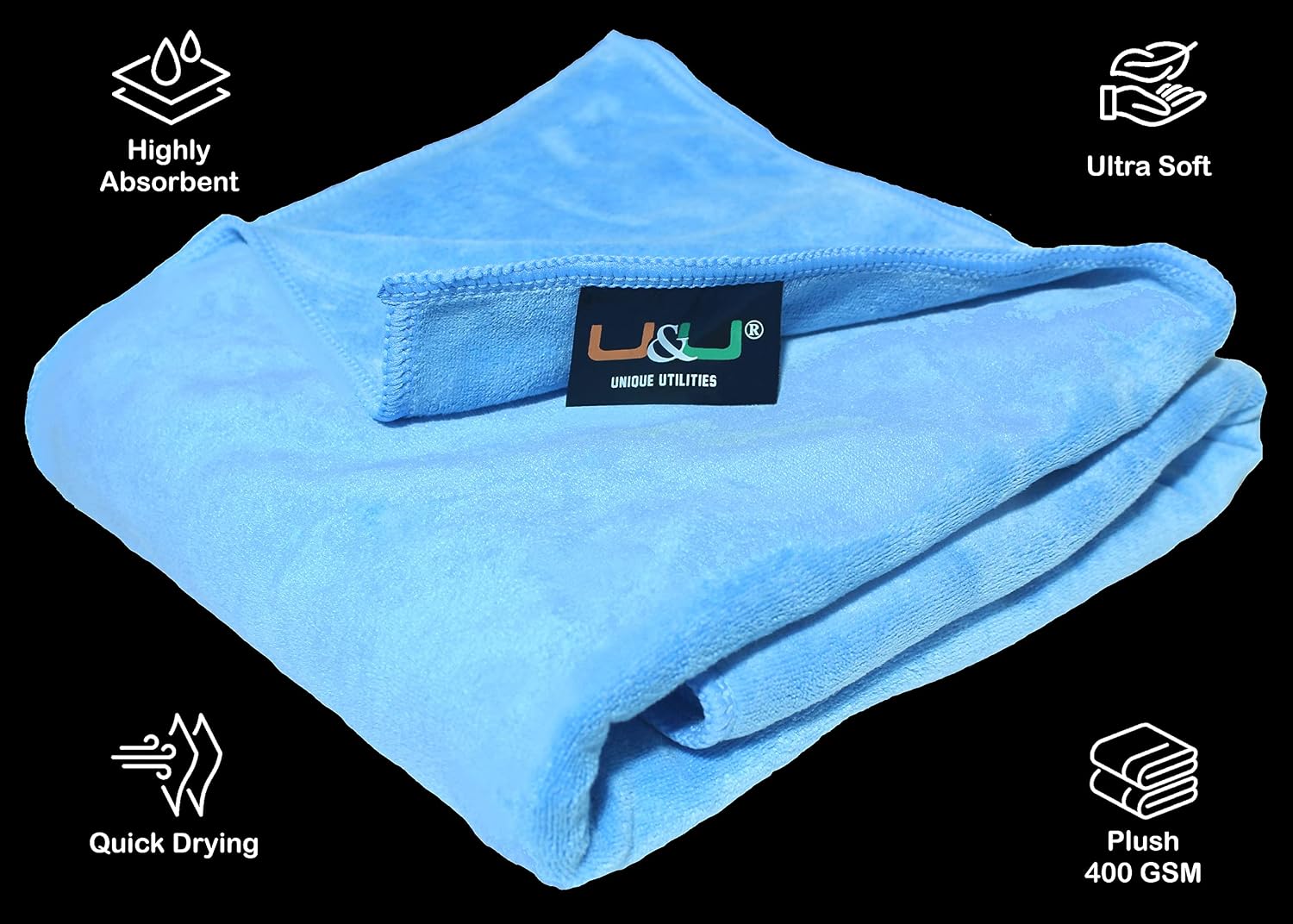 U & U Unique Utilities Microfiber Bath Towels Large Size 400 Gsm | Bath Towel For Men & Women | Soft, Ultra Absorbent & Quick-Dry Towels For Bathing (Blue)
