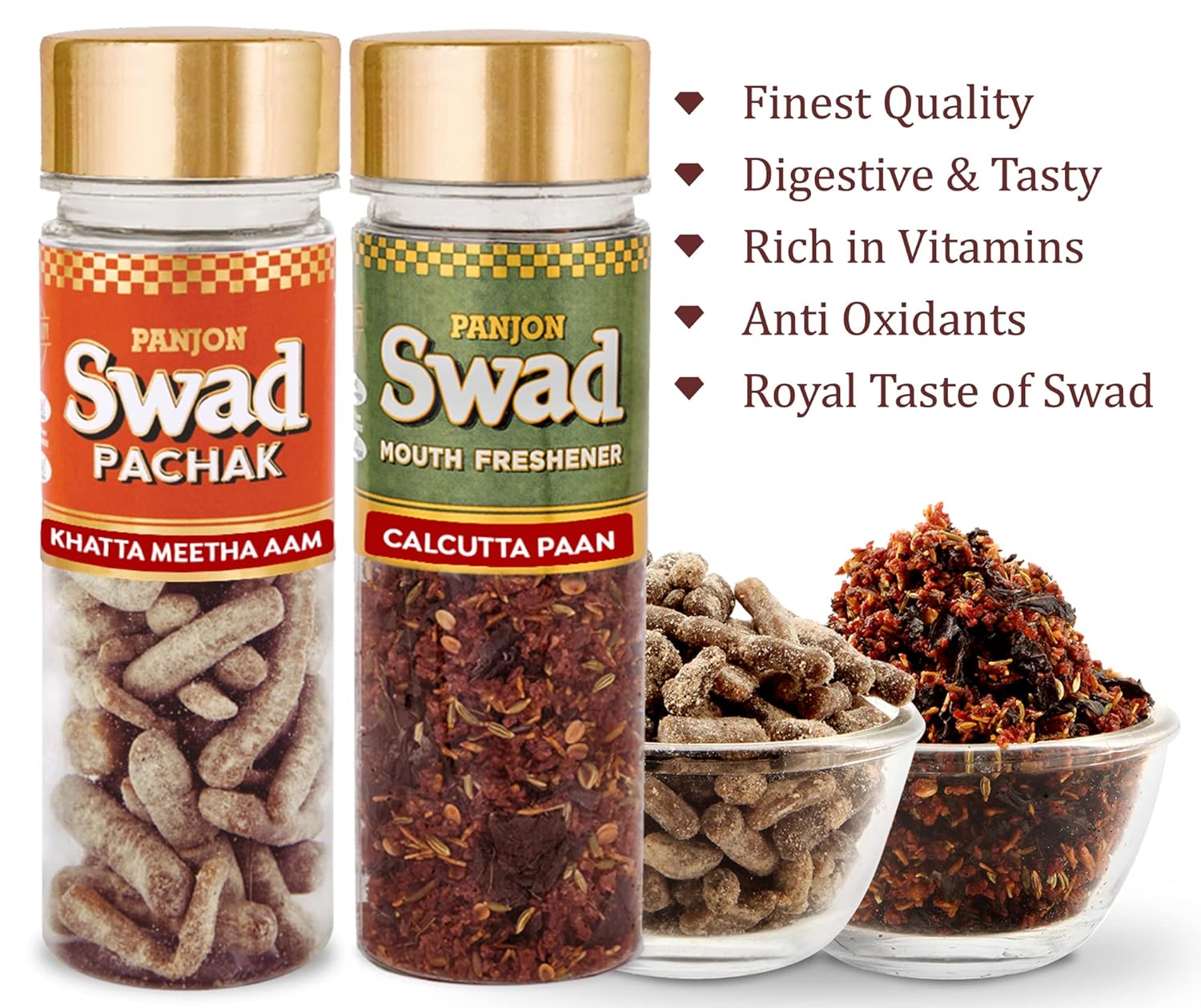 Panjon Swad Pachak Khatta Mitha Aam & Mukhwas Dry Calcutta Paan 230gm, (115gm *2 Bottle)