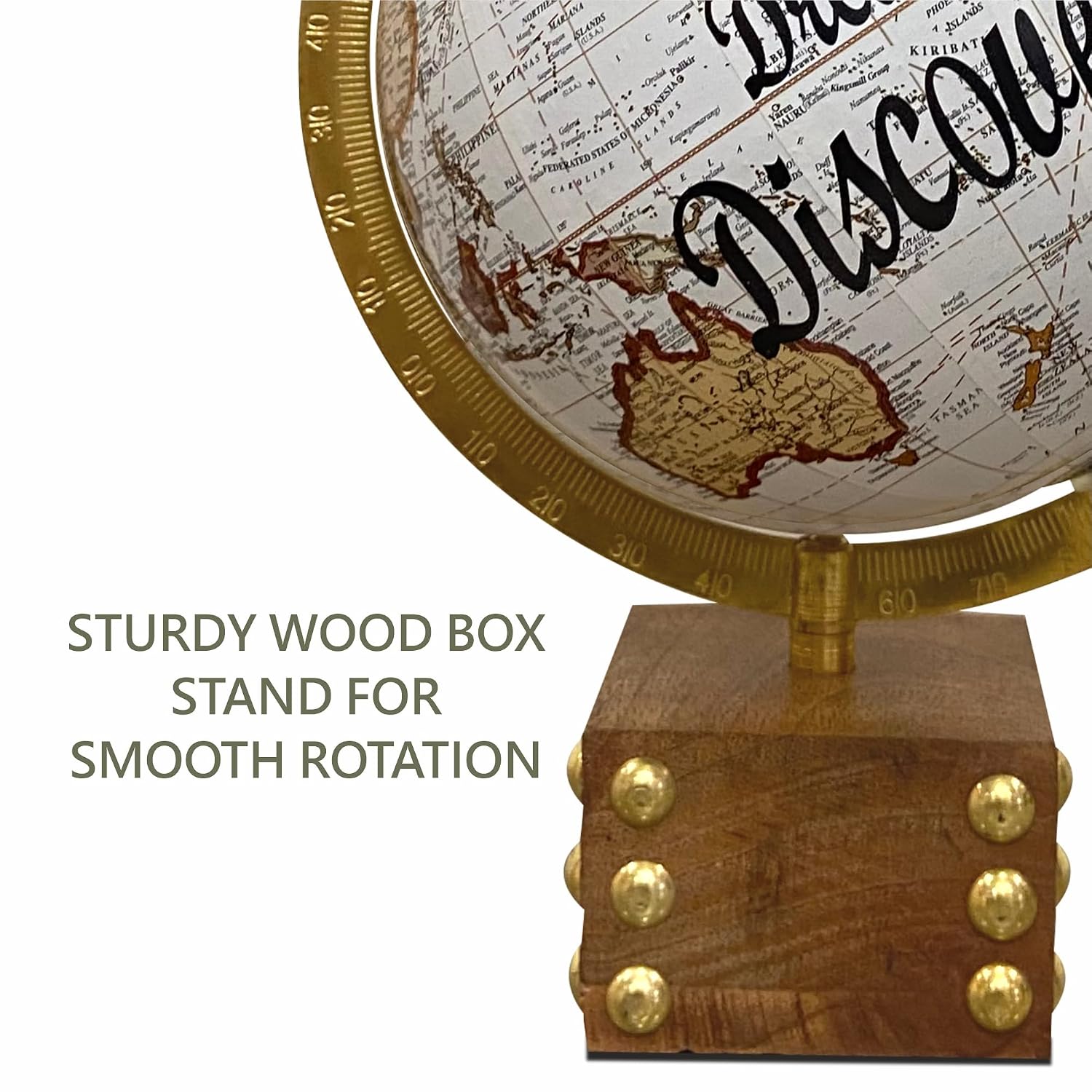 Small World Map Rotating Globe 6 Inch With Elegant Wood Box For Home Decor, Office Desktop Table, Showpiece, Traveler Geography - White, Pack Of 1