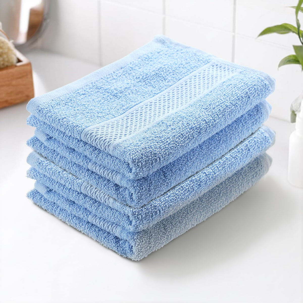 Earthy Fables Basic Hand Towel 800 Gsm | Pure Carded Cotton, Soft, Absorbent, Quick Dry & Skin-Friendly Towel - Pack Of 4 (Sky Blue)
