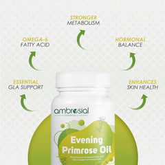 Ambrosial Evening Primrose Oil Epo 1000mg Rich Source Of Omega 6 & Gla | Non - Gmo, Gluten Free No Artificial Preservatives | 60 Softgels 100gm 0.2lbs Each Pack Of 2