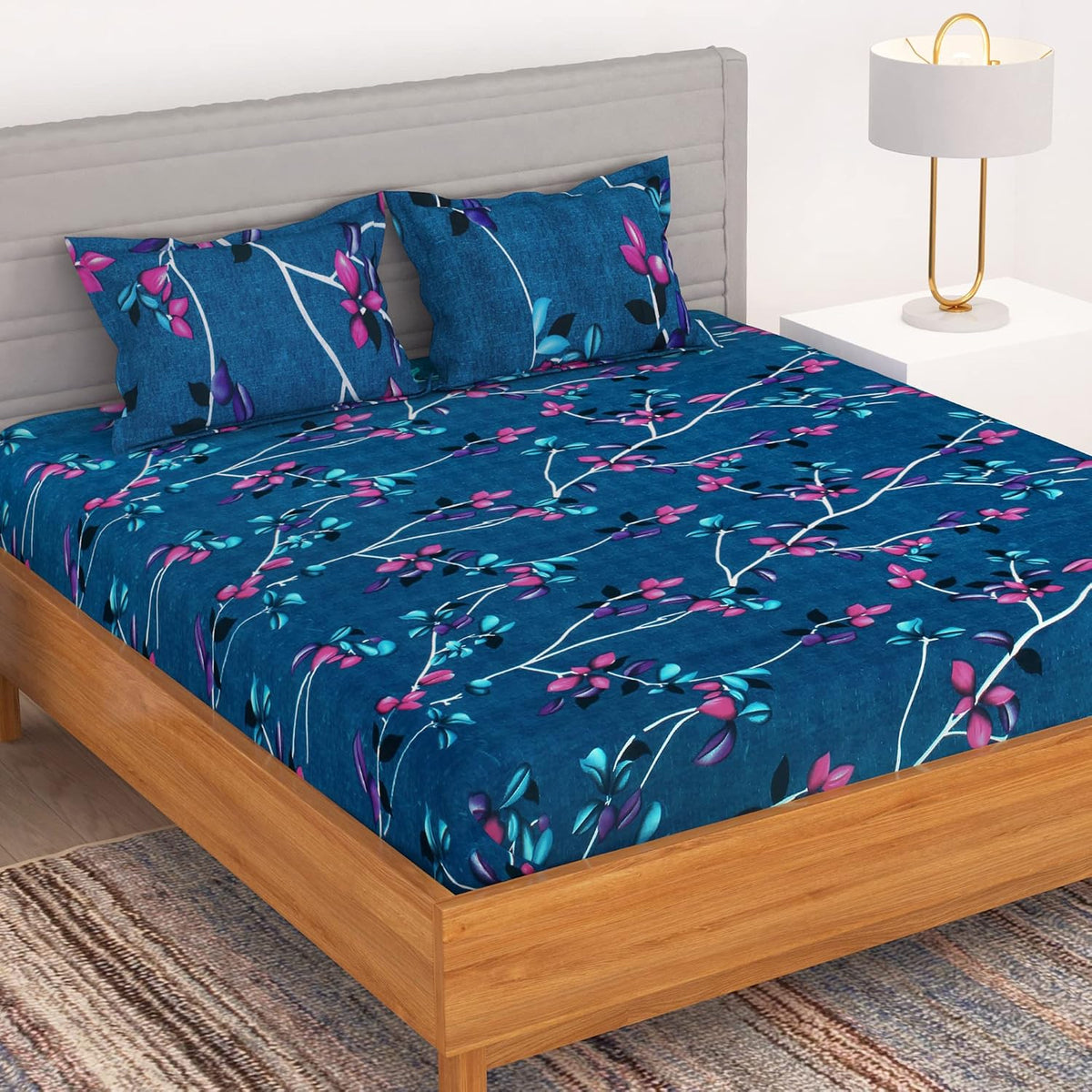 Microfiber Double Bedsheet With 2 King Size Pillow Covers - 88 X 100 Inches, Blue | Wrinkle Free & Breathable | Perfect For All Seasons & Everyday Use