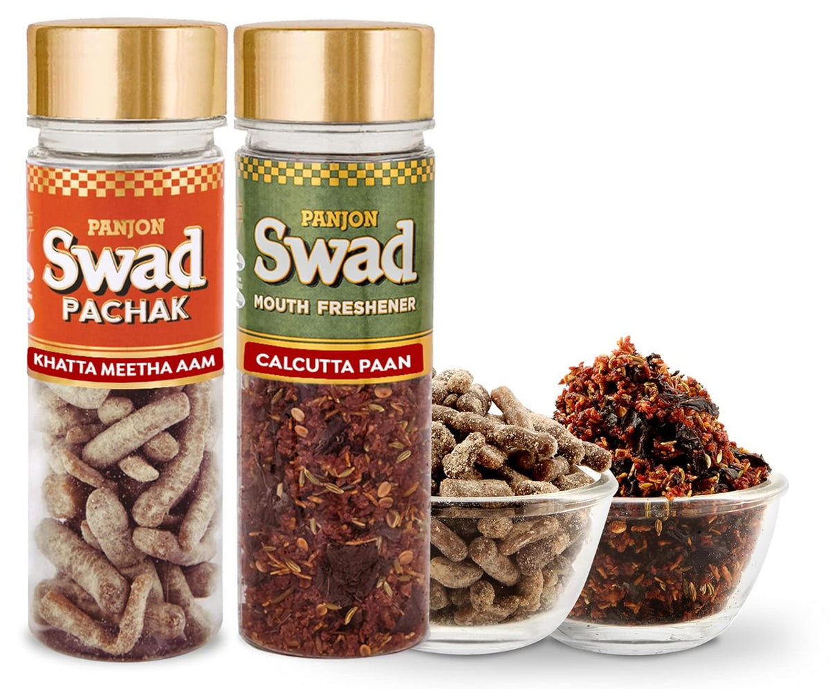 Panjon Swad Pachak Khatta Mitha Aam & Mukhwas Dry Calcutta Paan 230gm, (115gm *2 Bottle)