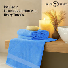 House Of Terry 100% Cotton Bath Towel 1000 Gsm | Quick Dry, Soft & Absorbent, Fade-Resistant, Skin-Friendly, For Men & Women Towel (Blue) - Pack Of 2
