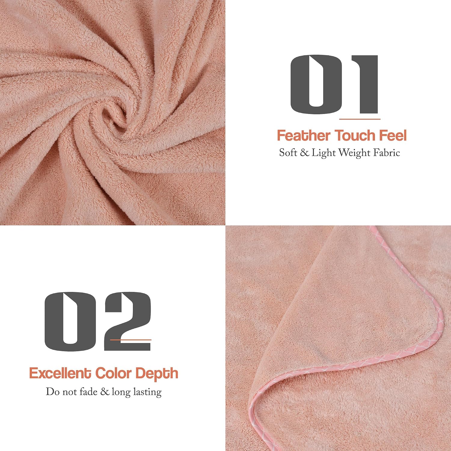 Urbanleaf Premium Microfiber Kids Bath Towels 300 Gsm | Quick Drying Towels For Unisex Kids Cartoon Print Baby Towel (Peach) 250 Tc