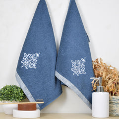Rangoli 100% Bamboo Hand Towels 500 Gsm | Ultra Soft, Quick-Absorbent & Eco-Friendly Towels For Hand & Bathroom - Blue (Set Of 2)