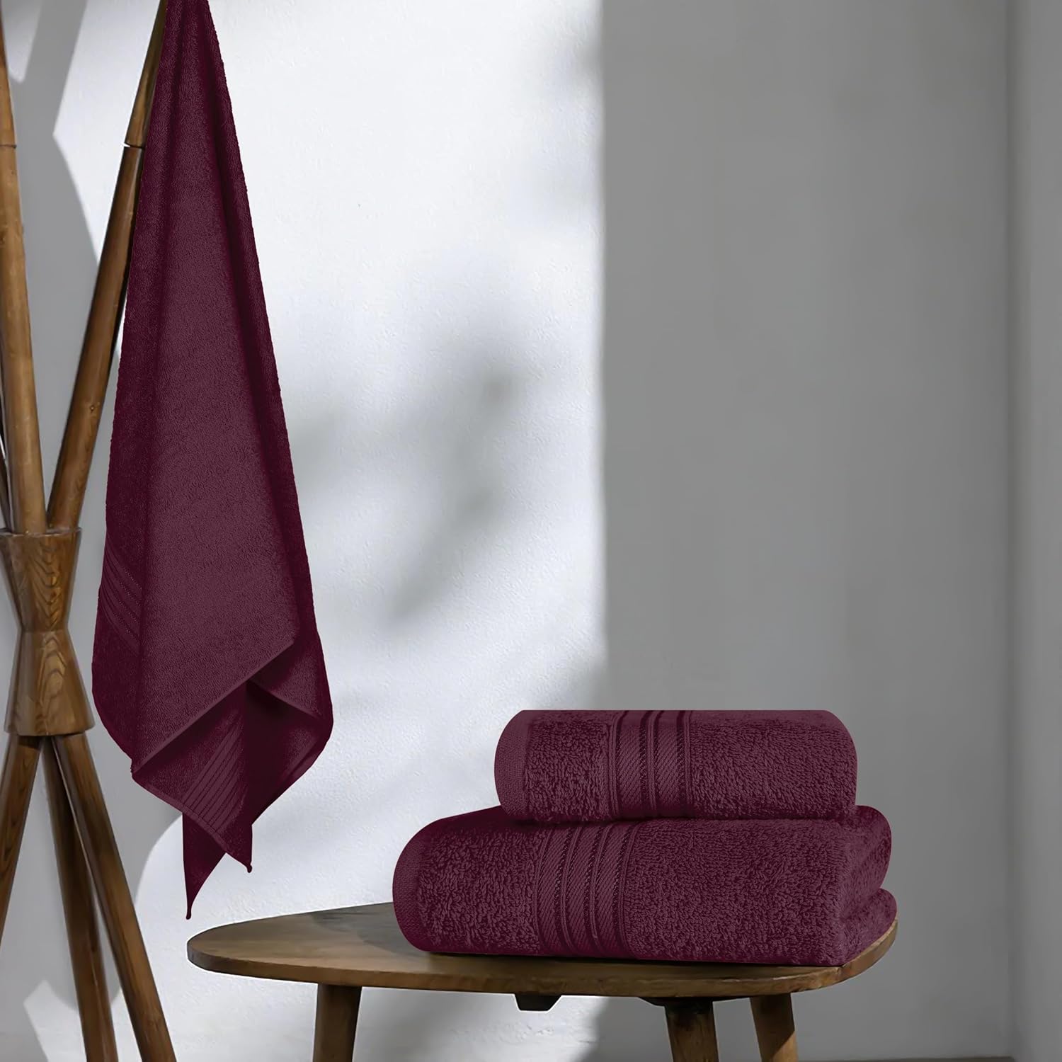 Boutiquo 100% Cotton Bath, Hand & Face Towel 900 Gsm | Eco-Friendly Towels For Men & Women, Ultra Soft & Highly Absorbent - Burgundy (Pack Of 3)