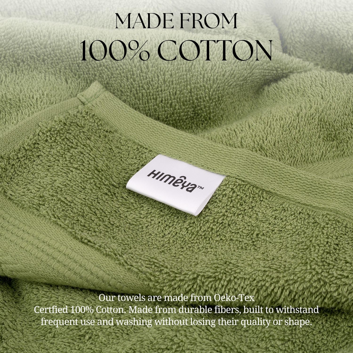 Himeya 100% Cotton Large Size Bath Towels 1000 Gsm | Soft & Absorbent - Olive Green (Pack Of 2)