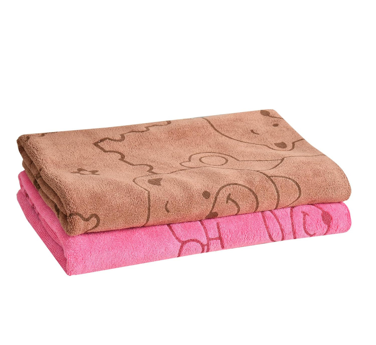 Jbg Home Store Kids Bath Towel 500 Gsm | Premium Microfiber Quick Drying Towels For Babies, Cartoon Print Wash Dry Cloth Towel (Pink & Brown Bear) - 2 Pcs