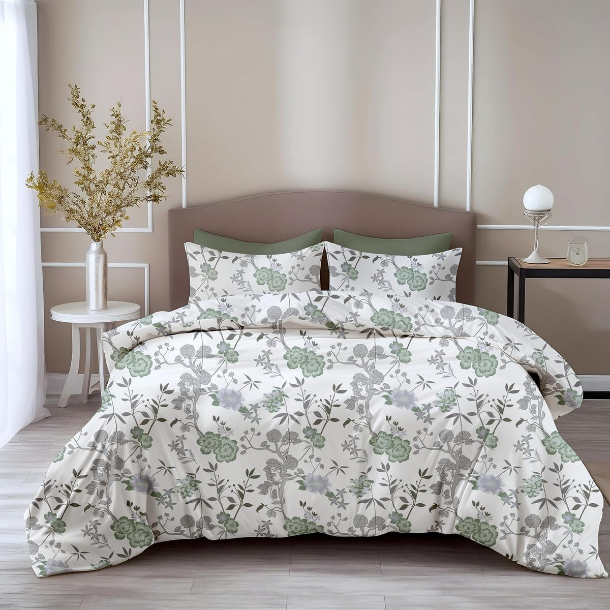 Printed Cotton King Size Bedsheet With 2 Pillow Covers | 104 X 104 Inches, Sage Green & White | Durability, Breathability, Softness, & Easy Maintenance