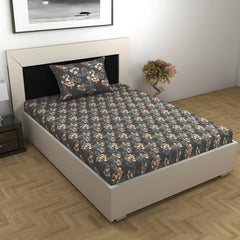 Single Bedsheet With 1 Pillow Cover - 57 X 87 Inches, Dark Grey | Designer Printed Bedsheet Set - Naturally Soft, Breathable & Skin Friendly