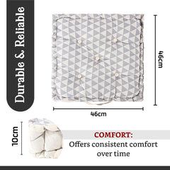 Cotton Chair Cushions Pillow For Sitting, Back Rest, Triangular Print - Grey | Chair Pad For Office Work & Posture Support | Furniture Cushion, Lightweight & Long Lasting - Pack Of 3