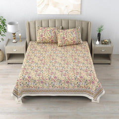 Jaipuri Cotton Bedsheet For King Size With 2 Pillow Covers | 90 X 108 Inches, Yellow | Ultra-Soft & Skin-Safe | Breathable Summer Comfort