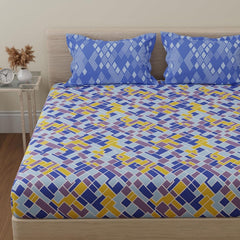 Cotton 144 TC Bedsheets For Double Bed With 2 Pillow Covers | Long Lasting & Soft To Touch - Soft & Comfortable | Queen Size - 88 X 96 Inches, Blue & Yellow