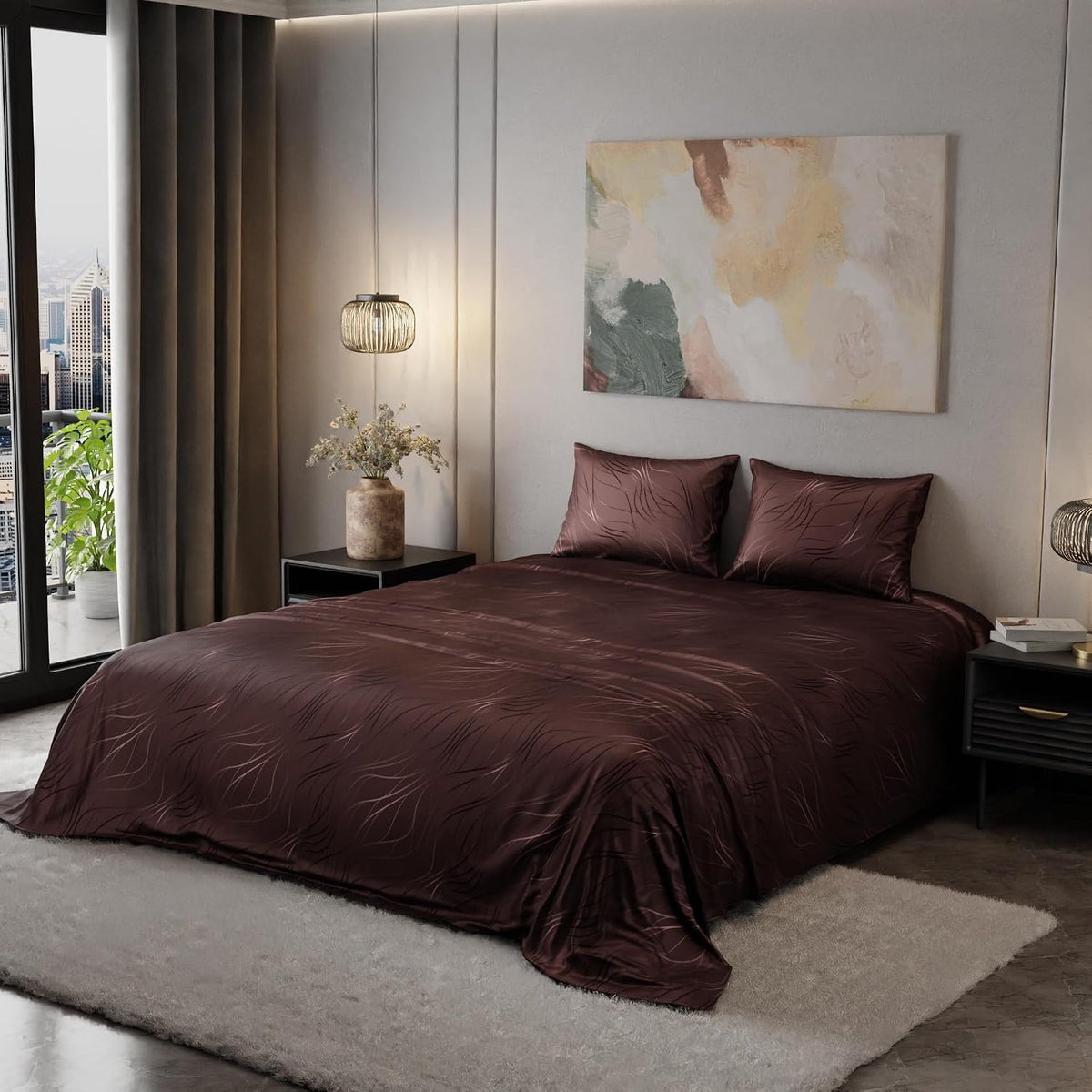 Super King Bedsheet With 2 Pillow Covers - 108 X 108 Inches, Brown | Hypoallergenic, Breathable, Gentle On Skin & Hair, Fade & Wrinkle Resistant, Wedding Gift For Couples