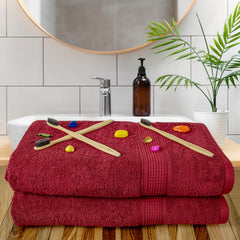 Rangoli 100% Cotton Fibre Bath Towel 1000 Gsm | Highly Durable & Super Absorbent Towel | Skin-Friendly & Quick Drying Luxury Towels (Maroon) - Pack Of 2