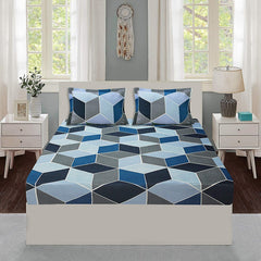 Printed King Size Double Bed Bedsheet With 2 Pillow Cover - 90 X 100 Inches, Blue | Ideal For House, Hotel, Guest House | Super Soft Cotton Material Bedsheet