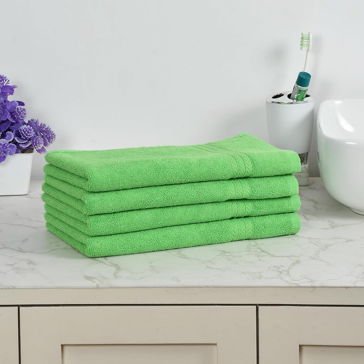 Fresh From Loom Luxury Fur Collection Hand Towel 500 Gsm Napkins Cotton High Absorbency Double Stitched Size (Parrot) - Set Of 4