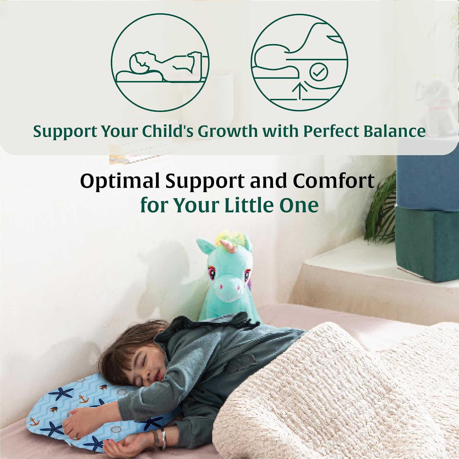 Pillow For Kids, Memory Foam Soft Kids Pillow For Sleeping - Standard Size | For 2 Years To 8 Years, Small Pillow, Kids Pillow For Girls & Boys - Toddler Pillow - Blue Pillow Cover