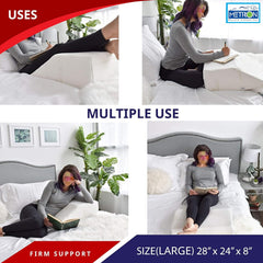 Orthopedic Bed Wedge Elevated Leg Pillow, Firm Supportive, White, Large Size | Foam Wedge For Leg Elevation Reduces Back Pain & Improves Blood Circulation | Zipper Washable Cover - Pack Of 1