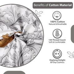 1 Single Bedsheet With 1 Pillow Cover - 57 X 87 Inches, Grey & Brown | 144 Thread Count Lightweight, Soft, Skin Friendly - Everyday Use Cotton Bedsheet