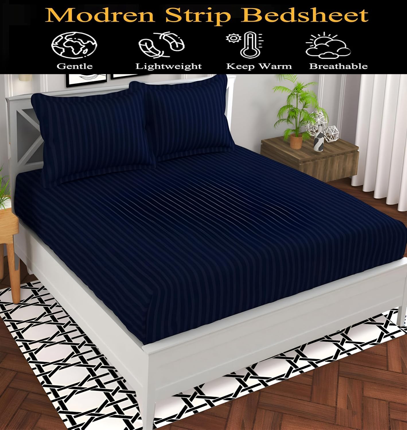 Cotton Double Bedsheet With 2 Pillow Cover - 90 X 90 Inches, Navy Blue | Suitable For All Seasons & Easy To Wash | Bedding Set For Daily Use