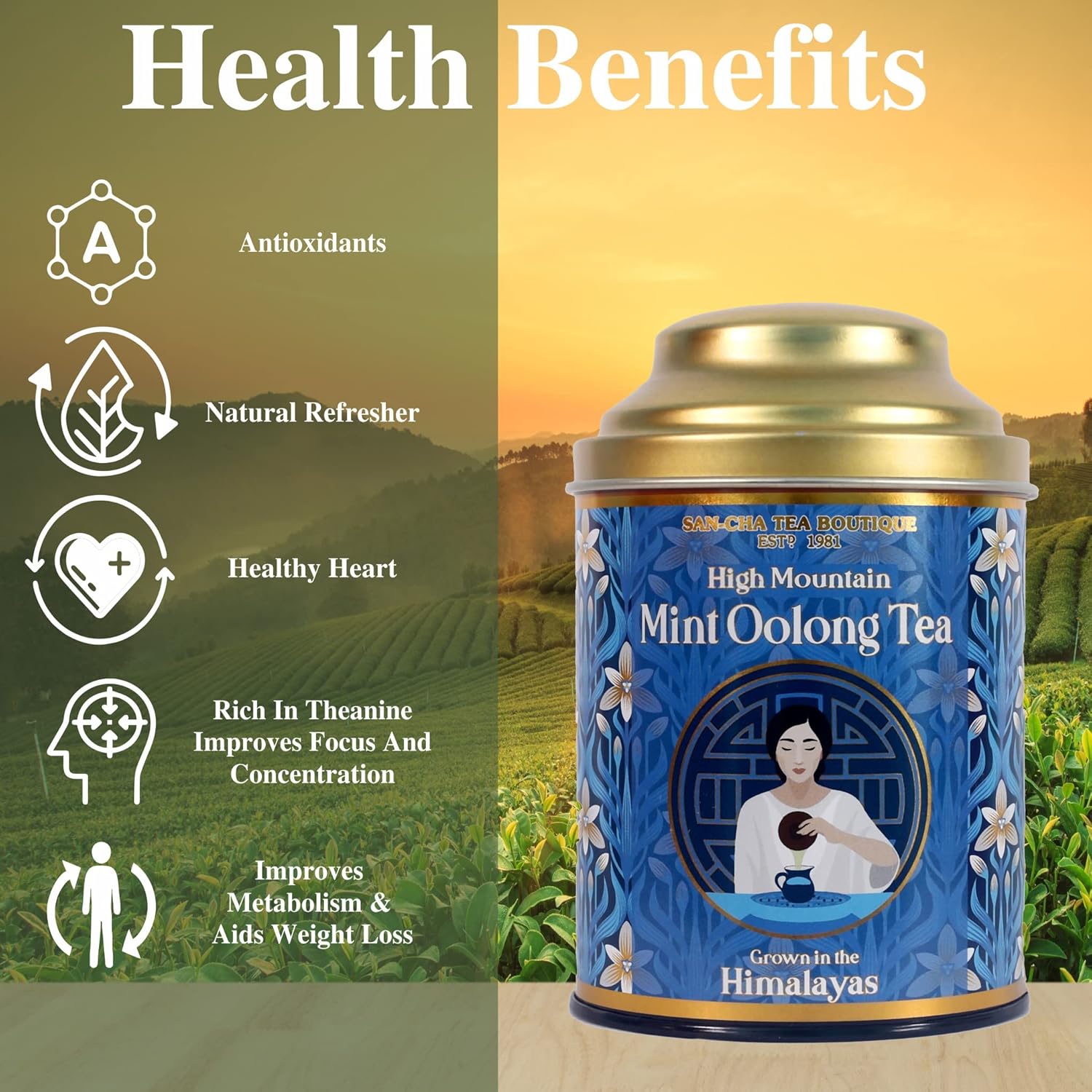 San-Cha High Mountain Mint Oolong Tea - 50gm, 1.7 Ounce, 150 Cups+ | Boost Metabolism Naturally & Stress Relief - Fruit & Cool Mint Notes | Low Caffeine