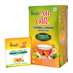 All In One Herbal Lemon Green Tea - 25 Tea Bags | Removes Gastric & Stomach Problems - Low Caffeine, Sugar Less