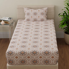 Single Bedsheets With 1 Pillow Cover - 55 X 88 Inches, Orange & Beige | Perfect For Home Decor & Gifts | 144 Thread Count