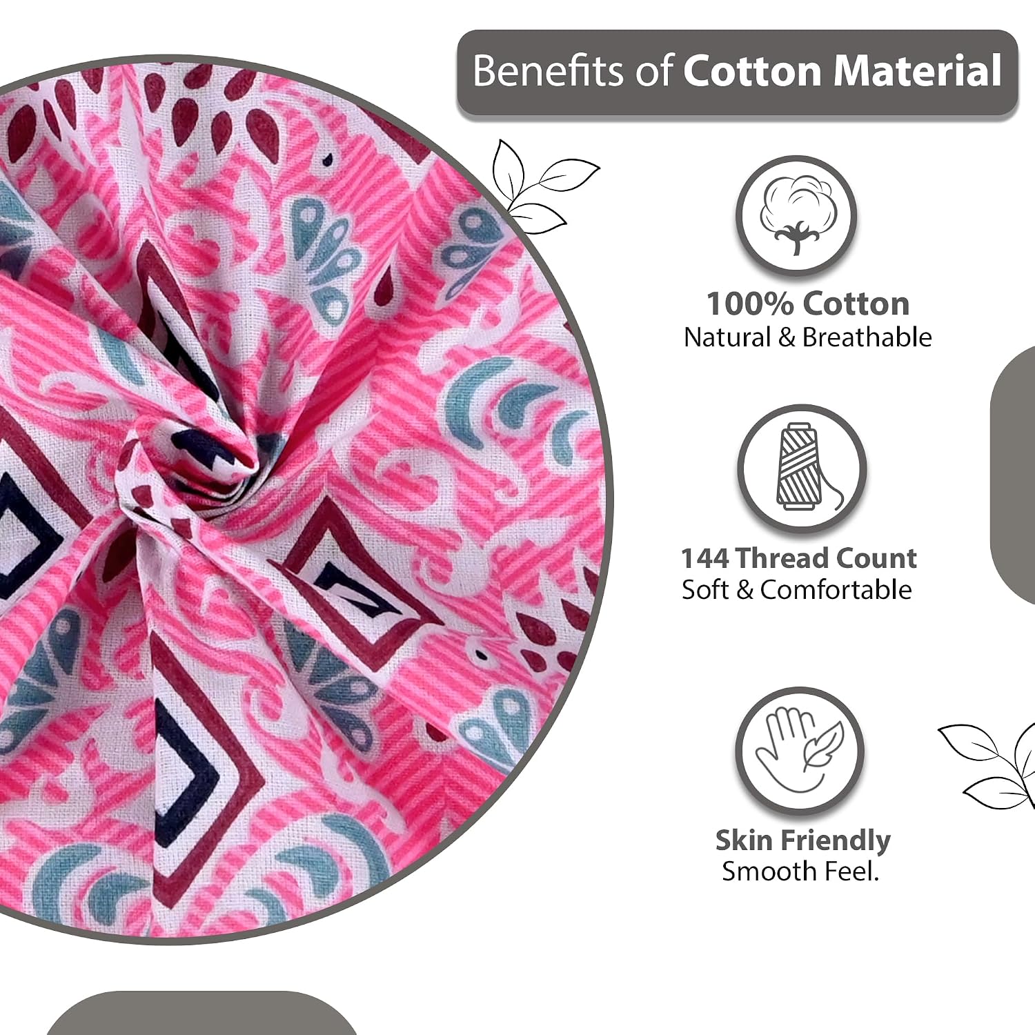 1 Single Bedsheet With 1 Pillow Cover - 57 X 87 Inches, Pink | 144 Thread Count Lightweight, Soft, Skin Friendly - Everyday Use Cotton Bedsheet