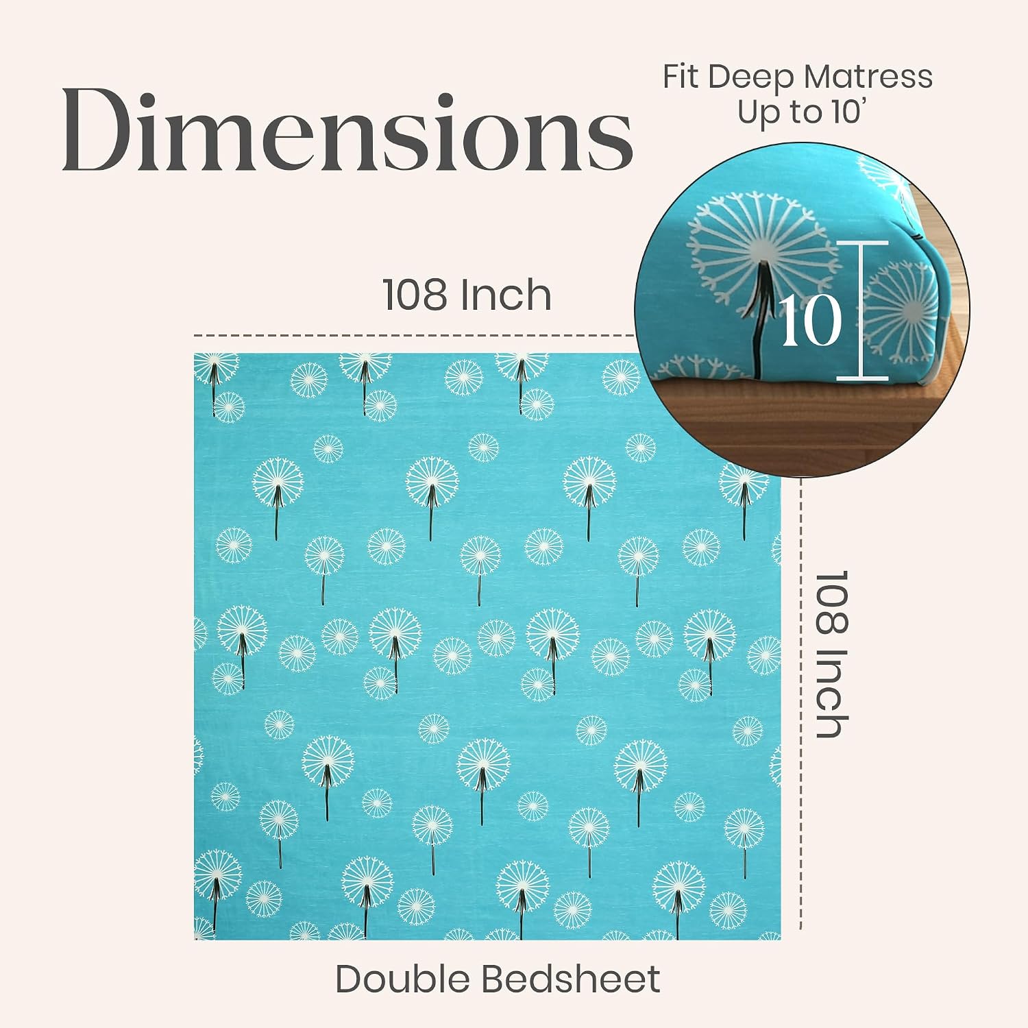 Printed King Size Bedsheet With 2 Pillow Cover - 108 X 108 Inches, Turquoise | Double Bed Breathable & Wrinkle Free | All-Season Comfort Bedsheet