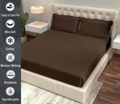 Striped Brown Bedsheet For King Size With 2 Pillow Cover (90 X 95 Inches) | Softer & Durable For All Season | Ideal For Daily Use Home Bedsheet