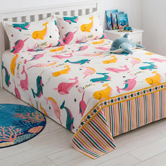 Kids Double Bed Bedsheet Set With 2 Pillow Covers - 88 X 100 Inches, Baby Pink & Yellow | Soft Bedding For Boys & Girls | Bubbly Buddies Design