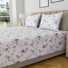 Printed Single Bedsheet With 1 Pillow Covers - 60 X 90 Inches, White & Grey | Soft, Breathable, Luxury Bedsheet | Hypoallergenic & Skin-Friendly