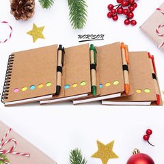 Ruled Spiral Notebook With Sticky Notes Kraft Paper Cover Notepad With Pen | Pack Of 4 - 200 Pages