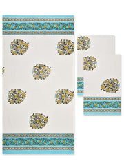 Mafatlal Madhuban Premium Waffle Cotton 1 Bath & 2 Hand Towel 700 Gsm | Hand Printed Quick Dry, Soft & Absorbent Towel (Daisy) - 3 Pcs