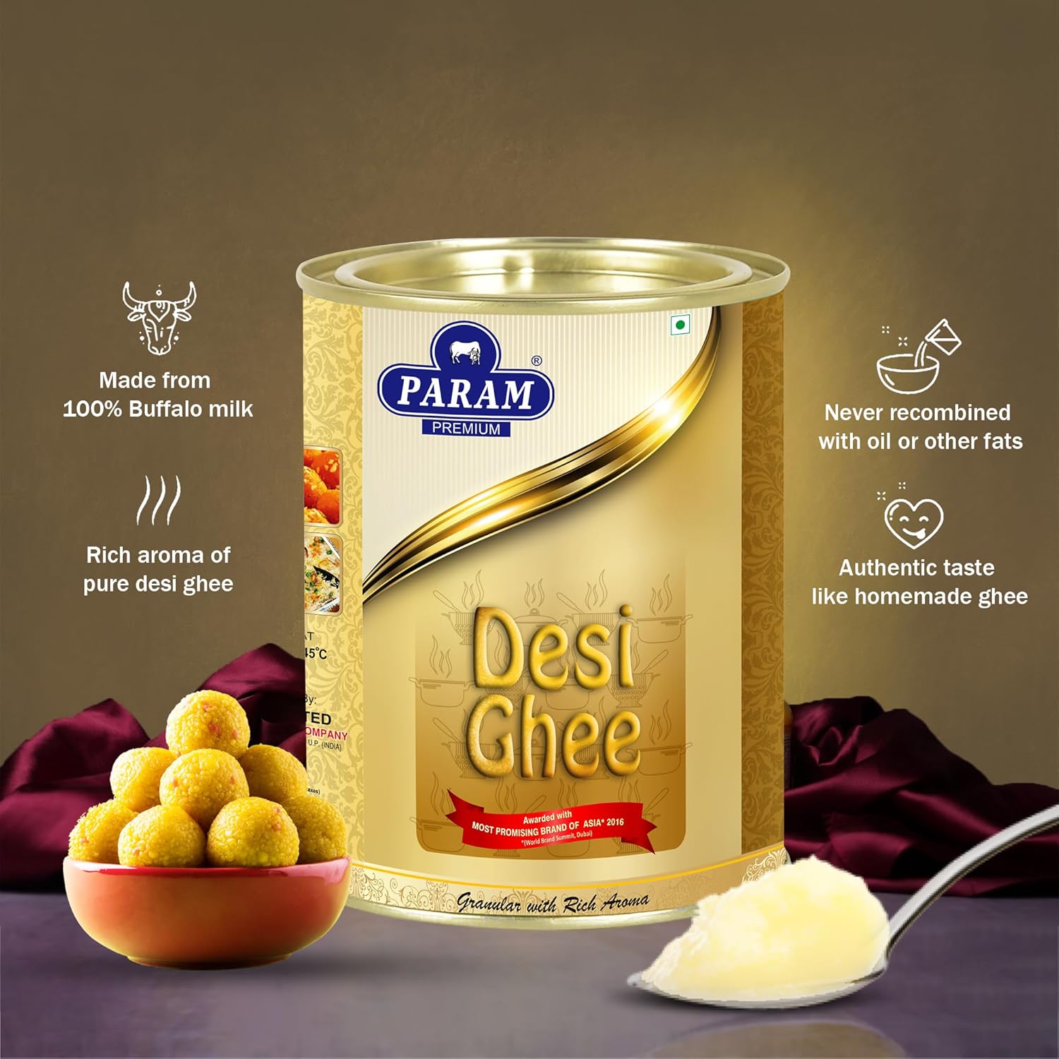 100% Pure Desi Ghee By Param Premium | Naturally Desi Ghee With Rich Aroma For Good For Body Muscles | (1 Litre) 33.8 Ounce | Tin Pack