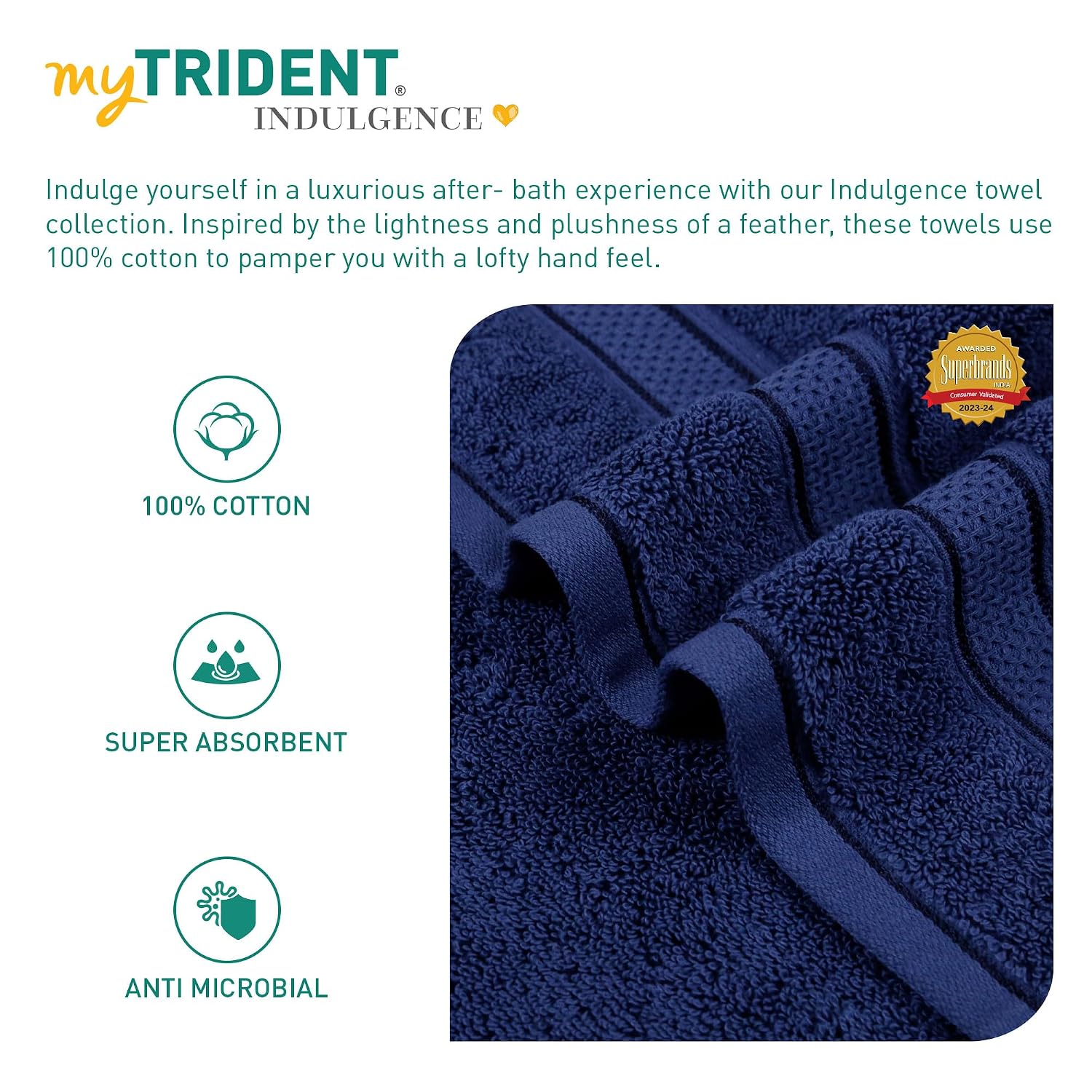 Mytrident Indulgence Collection Hand Towel 400 Gsm | 100% Cotton For Men & Women Hand Towel - Patriot Blue (Pack Of 2)