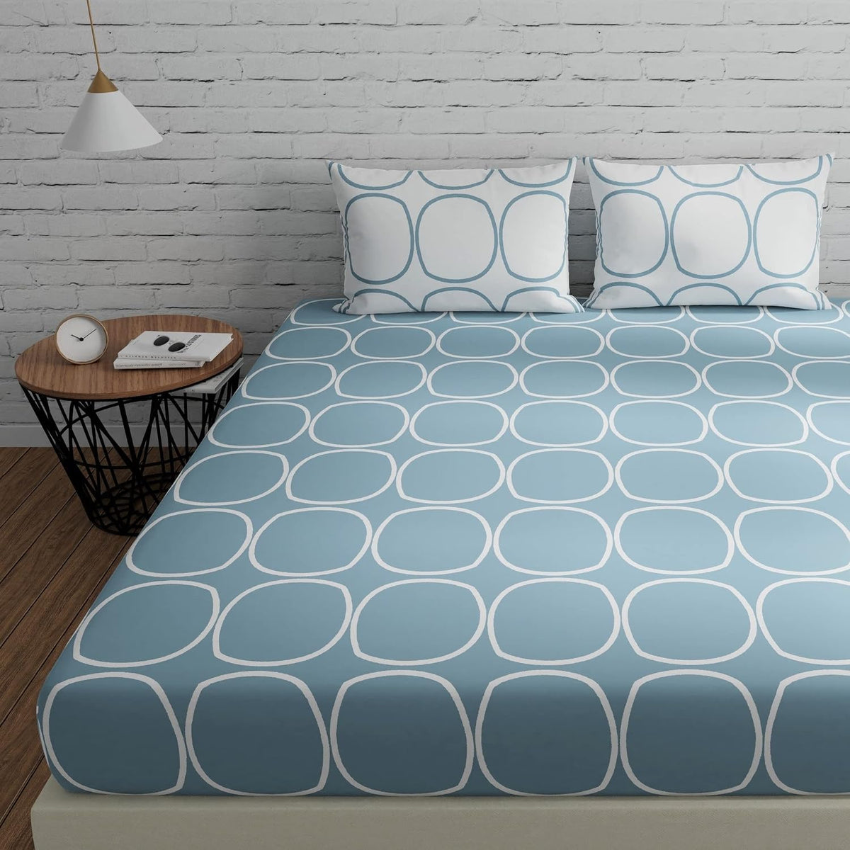 Cotton Double Bedsheet For Queen Size With 2 Pillow Covers - 88 X 96 Inches, Grey & White | Good For Guest Houses, & Daily Home Use