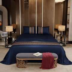 Bedsheet For Super King Size Bed With 2 Matching Pillow Cover - 108 X 108 Inches, Navy Blue | Ideal For Healthy Skin & Hair | 100% Premium Fabric Is Lightweight, Soft & Comfortable