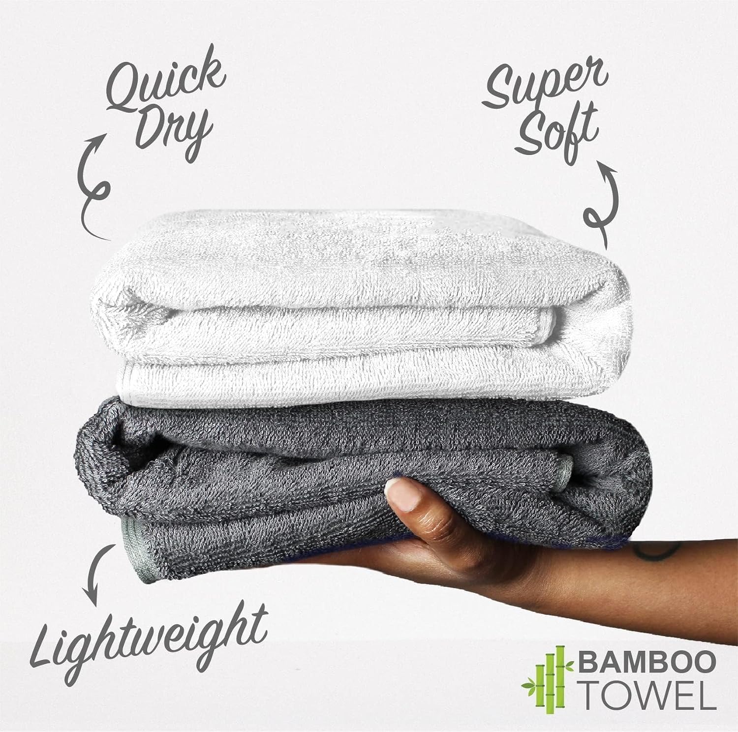 Heelium Bamboo Bath Towel 4x Softer & Quick Drying 400 Gsm (White & Grey)