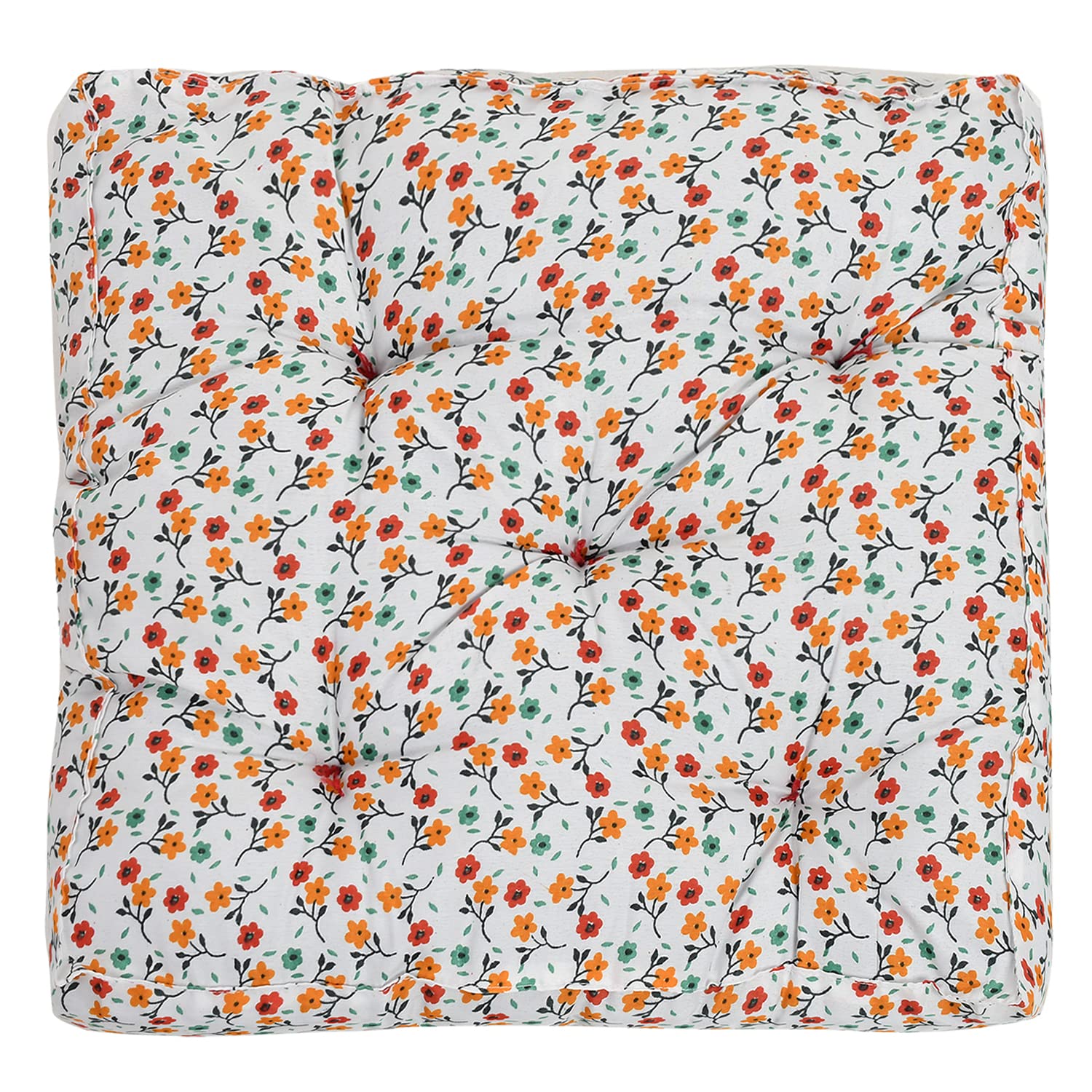 Microfiber Square Chair Pad Seat Cushion For Rocking Chair, Flower Printed, White - 18 X 18 Inch | Standard Size, For Office Chair, Dinning Chair, Indoor, Outdoor, Back Support, Washable