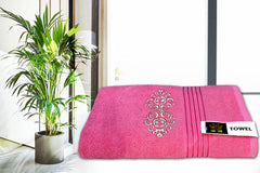 Comfigifts 100% Cotton 2 Bath & 2 Hand Towels 1400 Gsm | Soft, Absorbent, Lightweight Towels With Computerized Embroidery (Pink D2)