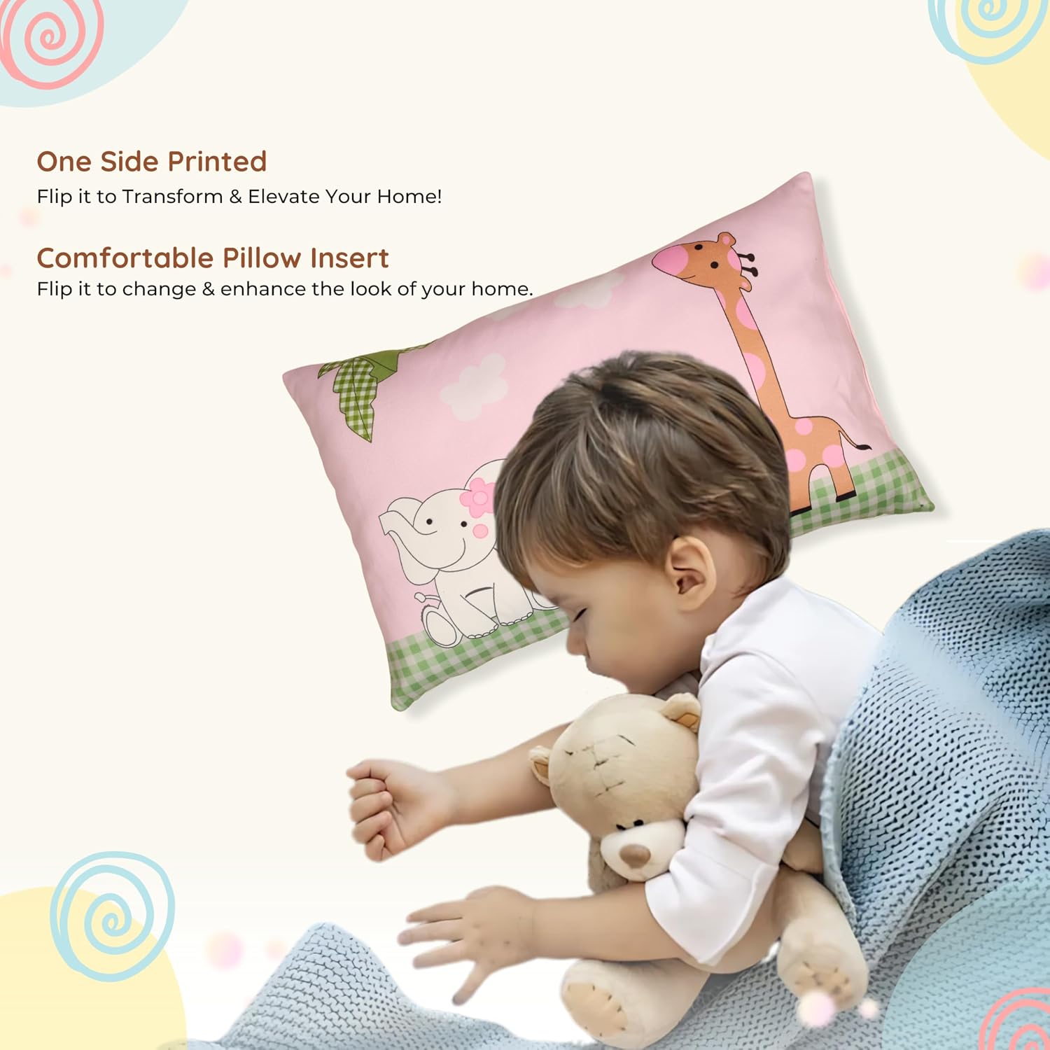 Baby Pillow With Super Soft Imported Fabric, 1 Month To 5 Year Kids Pillows - 12 X 18 Inches | Animal & Cartoon Prints, Kid Pillow For Sleep, Bed Set, Head Shaping, Neck Support Pillow
