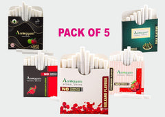 Aarogyam Herbals Tobacco & Nicotine Free Herbal Flavor Cigarette For Relieve Stress - Double Apple, Gulkand, Watermelon, Strawberry, Paan Masala Flavour - Pack Of 5 50 Sticks